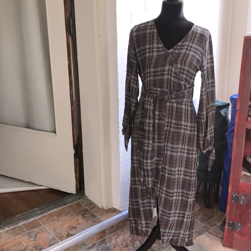 Zara midi warm colored plaid dress NWT